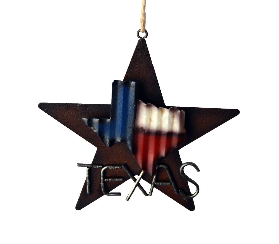 Deleon Collections Western Rustic Lone Star 3-D Texas Map Christmas Ornament - Metal/Tin - or Tree or Wall Hanging