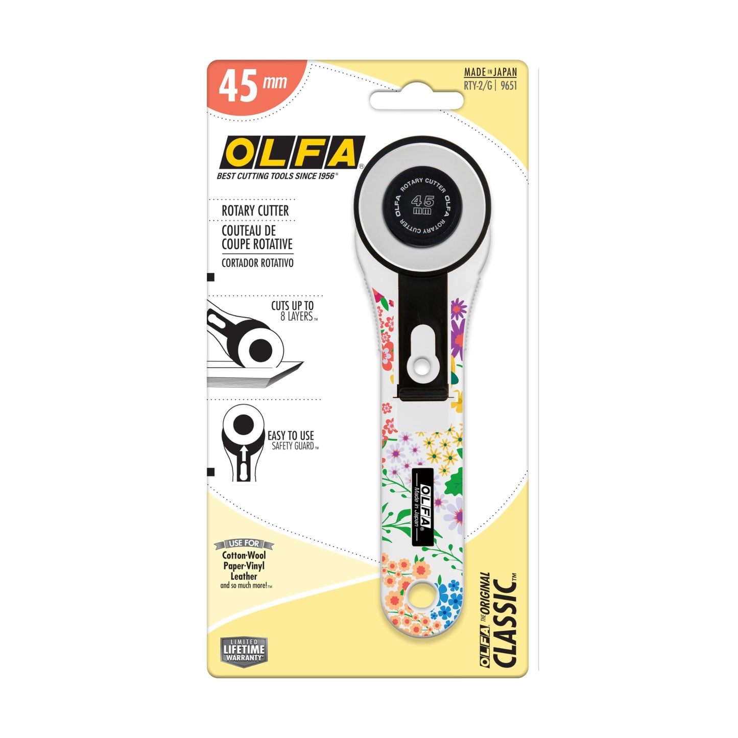 OLFA 45mm Straight Handle Rotary Cutter, Blooming Garden