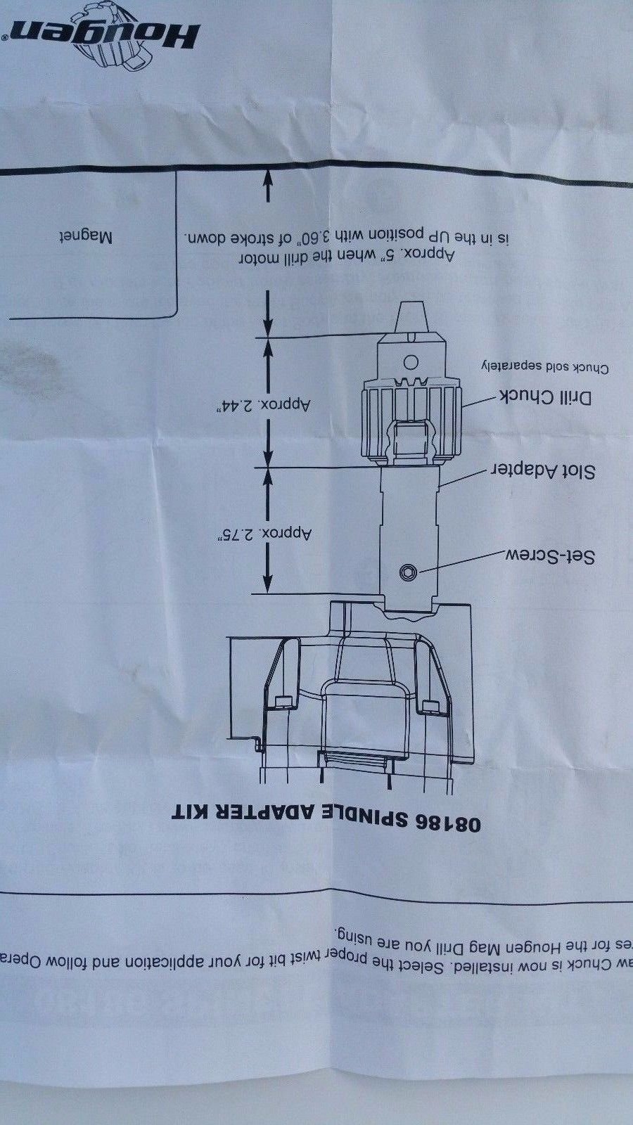 HOUGEN DRILL CHUCK&ADAPTER FOR MODELS,HMD904, 905 & 927 (SLOTDRIVE)#08186/#10731