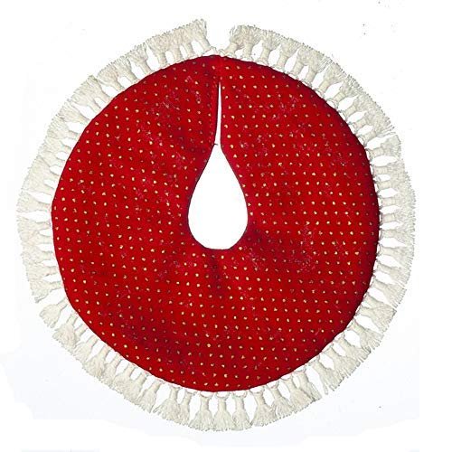 Melody Jane Dollhouse Red Gold Spot Christmas Tree Skirt Tasseled Decoration Accessory