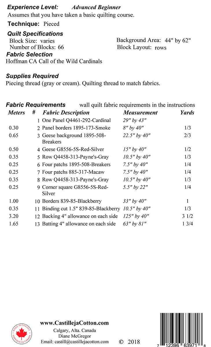 Winter Cardinals Quilt Pattern by Castilleja Cotton