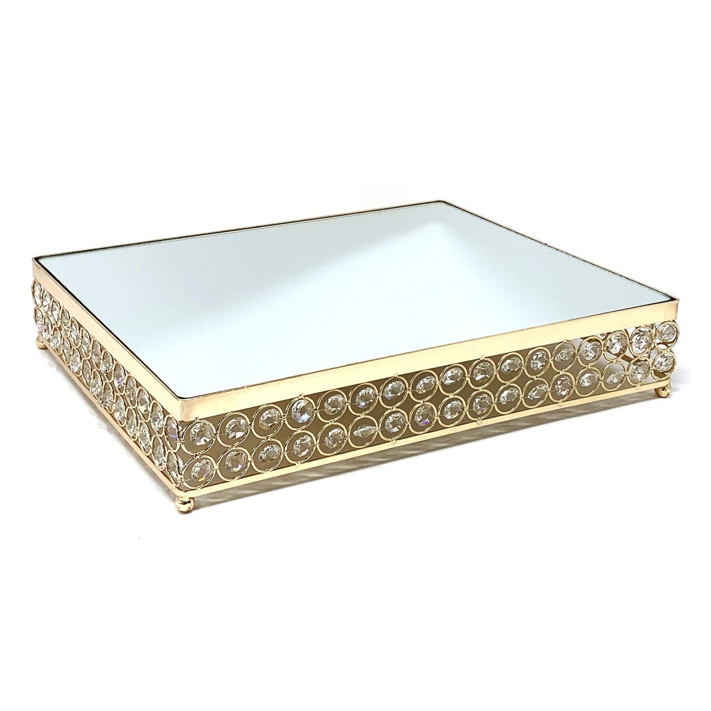 Allgala 3 Piece Set Crystal Gold Plated Dessert Cheese Cupcake Cake Stand with Mirror Plate