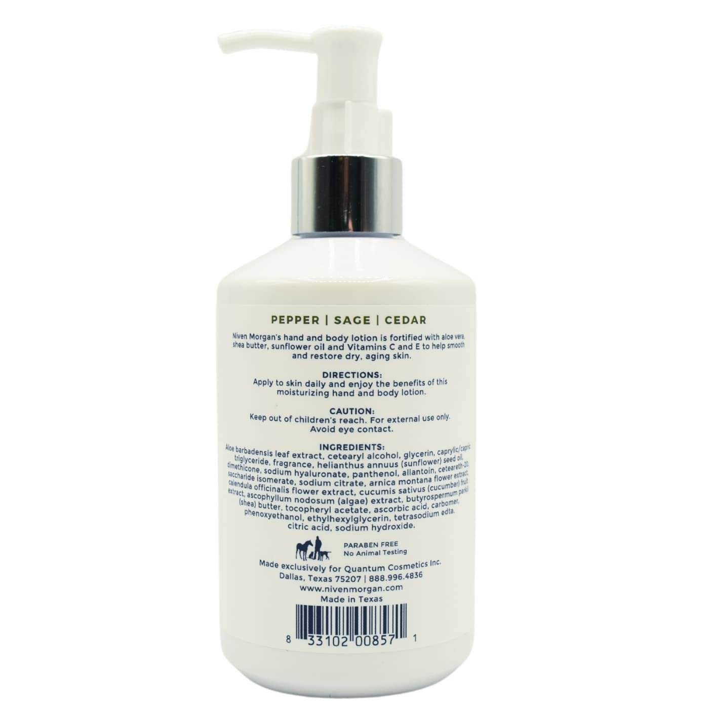 Niven Morgan Pepper, Sage and Cedar Hand and Body Lotion 10.5 fl oz 310 ml