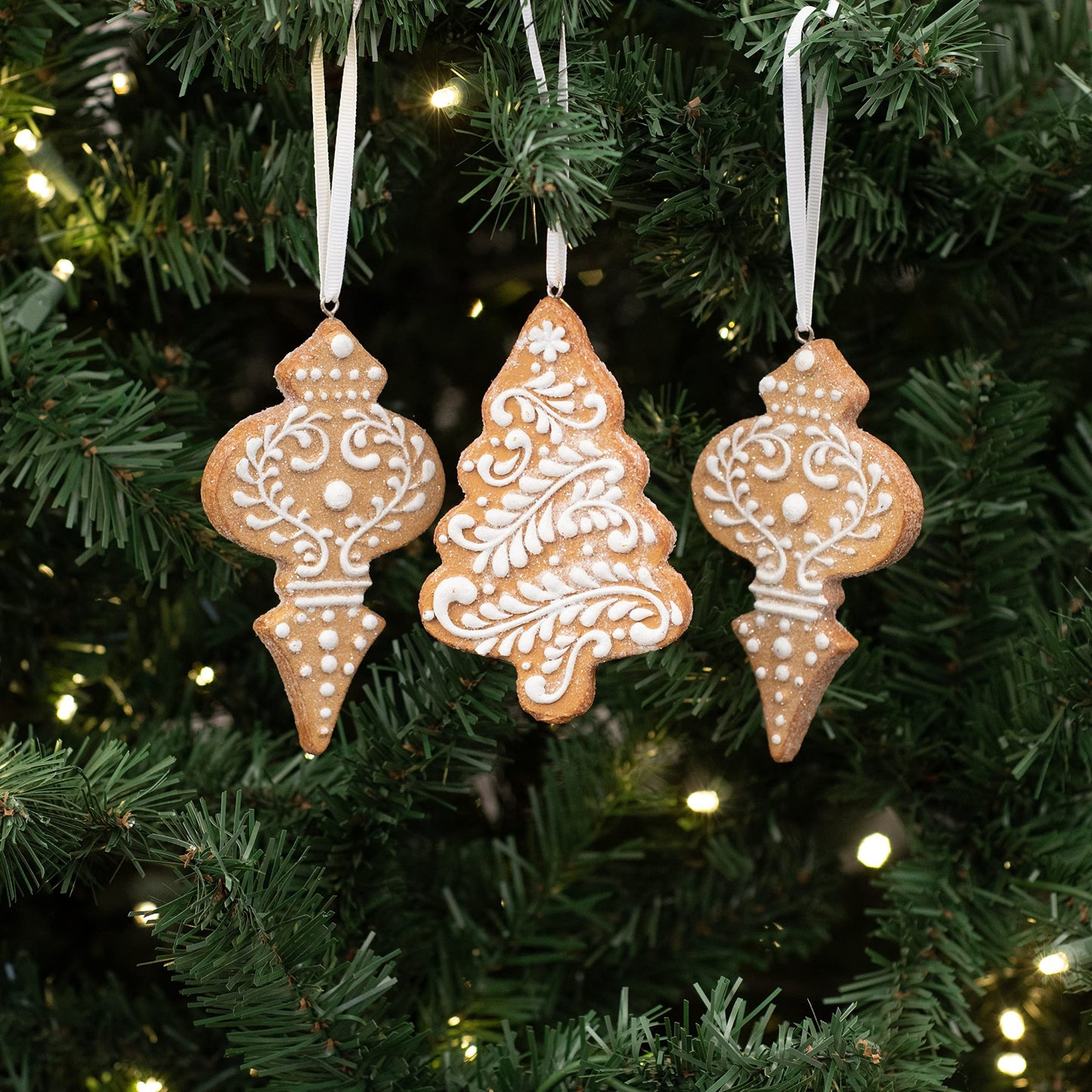 RAZ Imports 4.5" White Icing Gingerbread Christmas Tree Ornaments, Set of 3 Assorted Ornaments