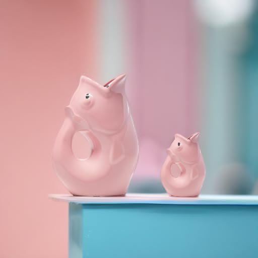 Gurgle Pot Fish Pitchers - Set of 2, Pretty Pink. Large and Baby GurglePot - Perfect Together
