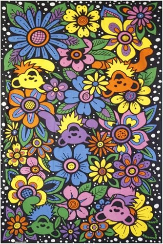 Sunshine Joy Grateful Dead 3D Flower Bears Tapestry Tablecloth Wall Art Beach Sheet Huge - Amazing 3D Effects (60x90 Inches)