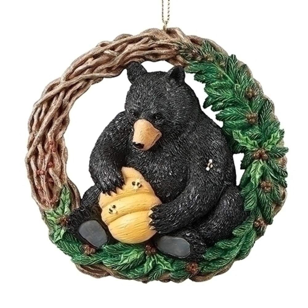 Roman 133401 Black Bear Wreath Ornament, 3.5 inch, Multicolor