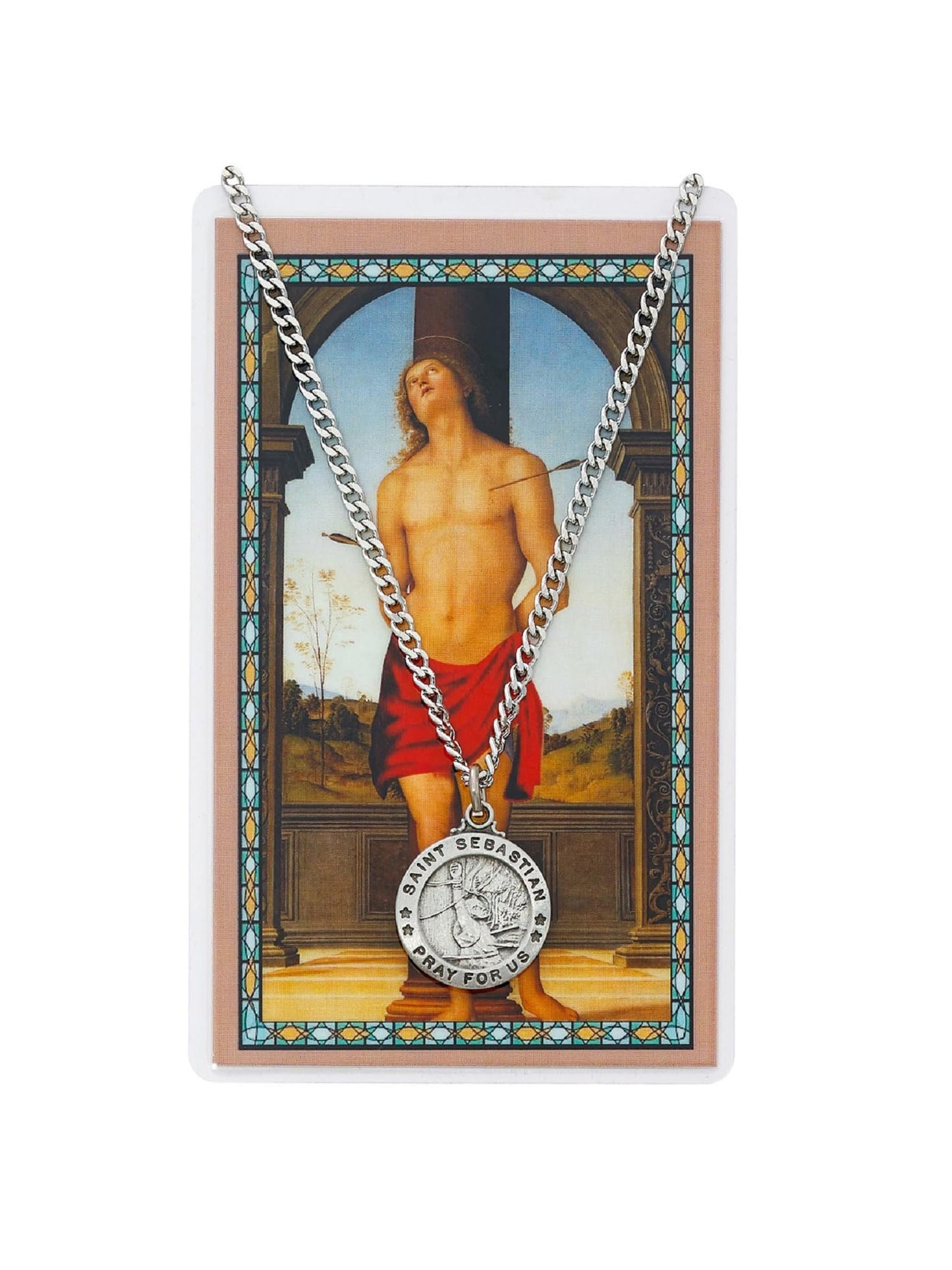 St Sebastian Prayer Card With Medal Christian Pendant Charm Patron Saint Catholic