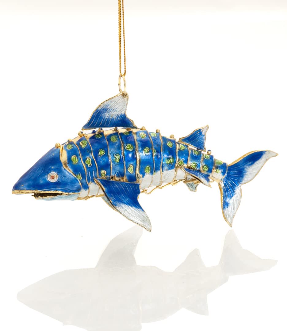 Value Arts Handmade Articulated Dark Blue Shark Ornament