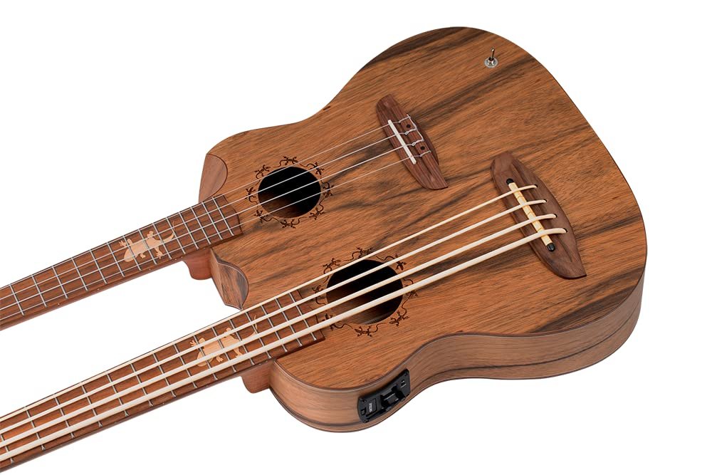 Ortega Guitars, 4-String Custom Built Series Double Neck Tenor Acoustic-Electric Ukulele & Uke-Bass w/Bag, Right (HYDRA-BSTE)