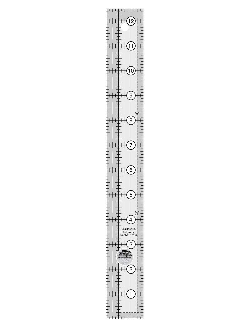 Creative Grids 1.5" x 12.5" Rectangle Quilting Ruler Template CGR15125
