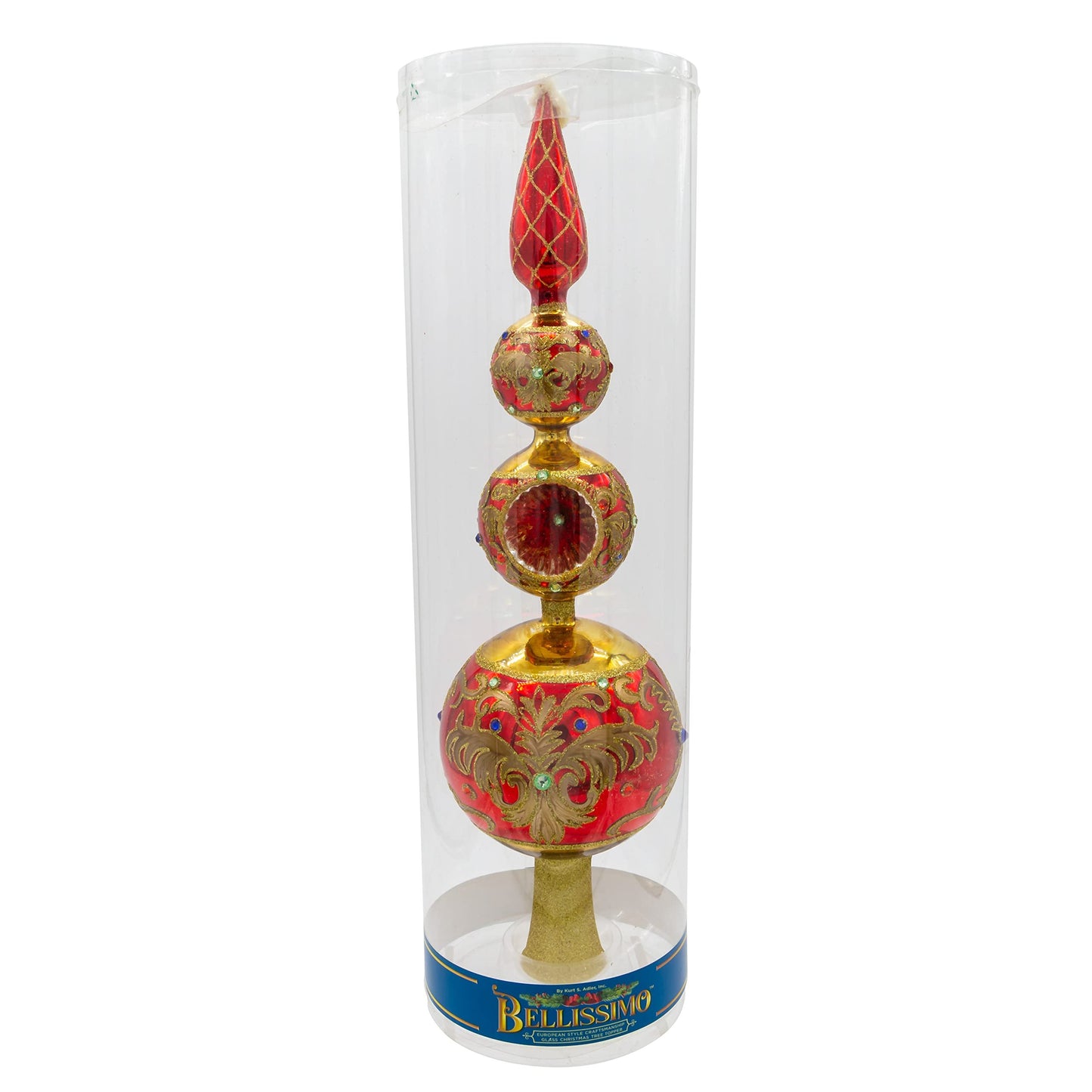 Kurt Adler 15.75-Inch Bellissimo Glass Red and Gold Tree Topper