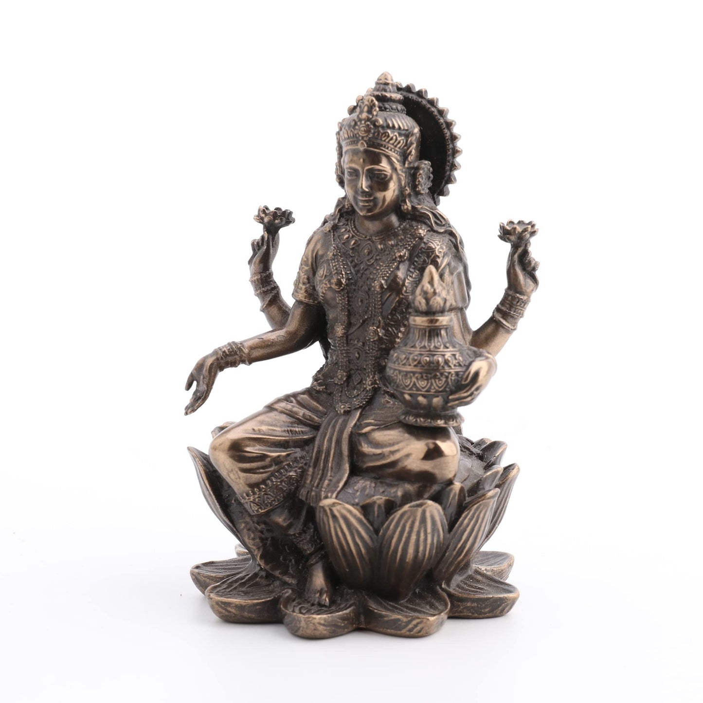 Veronese Design 3.3" Hindu God Lakshmi Sitting On Lotus Resin Figurine Bronze Finish