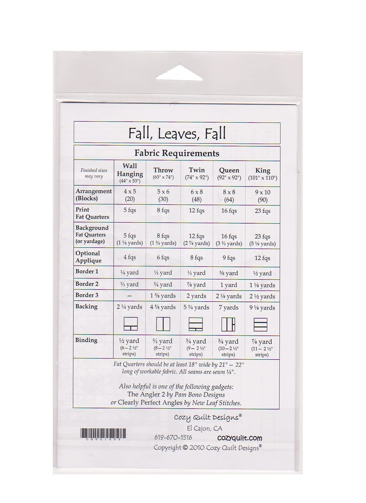 Cozy Quilt Designs 'Fat Quarters Anonymous' Quilt Pattern - Fall, Leaves, Fall (Includes Instructions for Five Project Sizes)