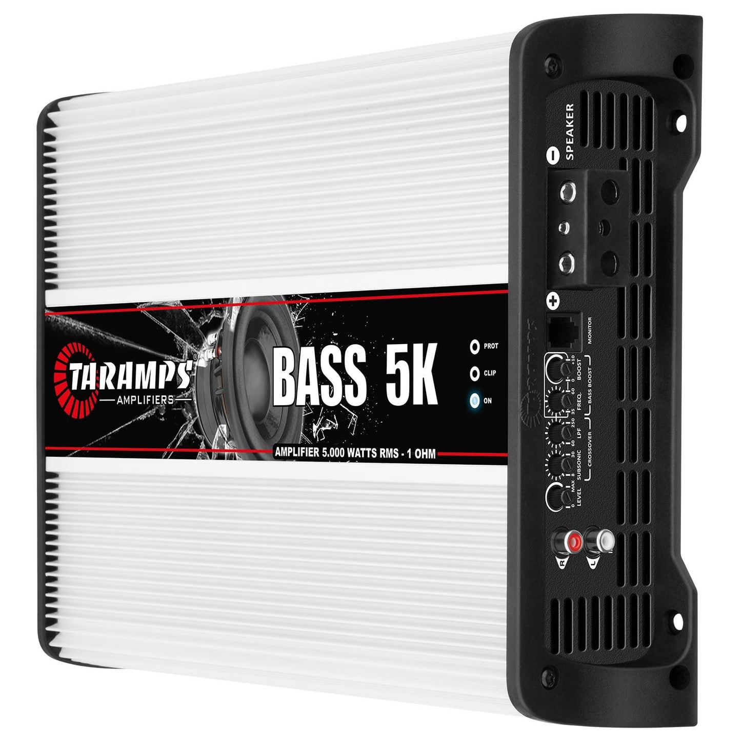 Taramps BASS 5K 1 Ohm 1 Channel 5000 Watts RMS MAX, Full Range Car Audio, Monoblock, LED Monitor Indicator, Class D Amplifier, Crossover, White 5k amp, Sound Quality