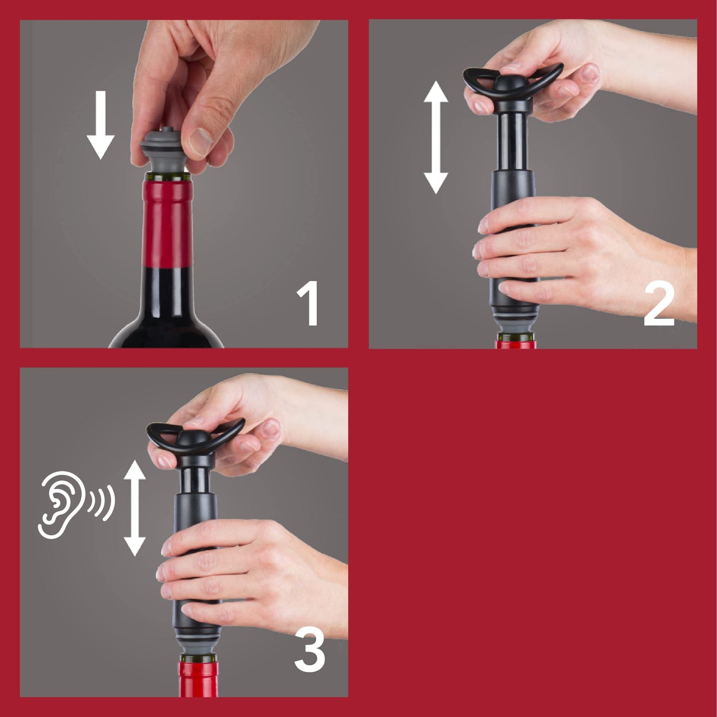 Vacu Vin Wine Saver Concerto - Black - Wine Stoppers for Bottles with Vacuum Pump - Reusable - Made in the Netherlands