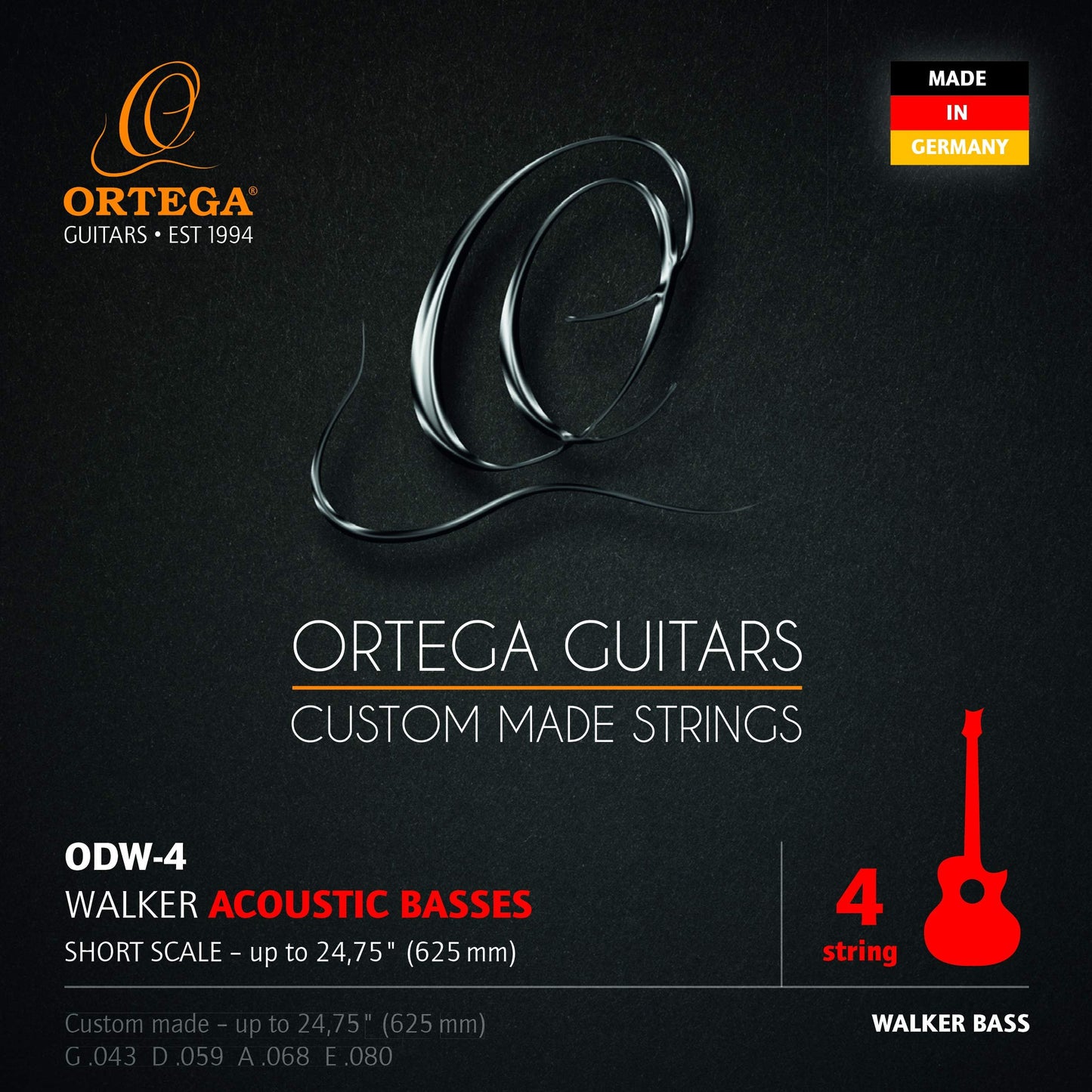 Ortega Guitars Short Scale Acoustic Bass String-Made in Germany (ODW-4)