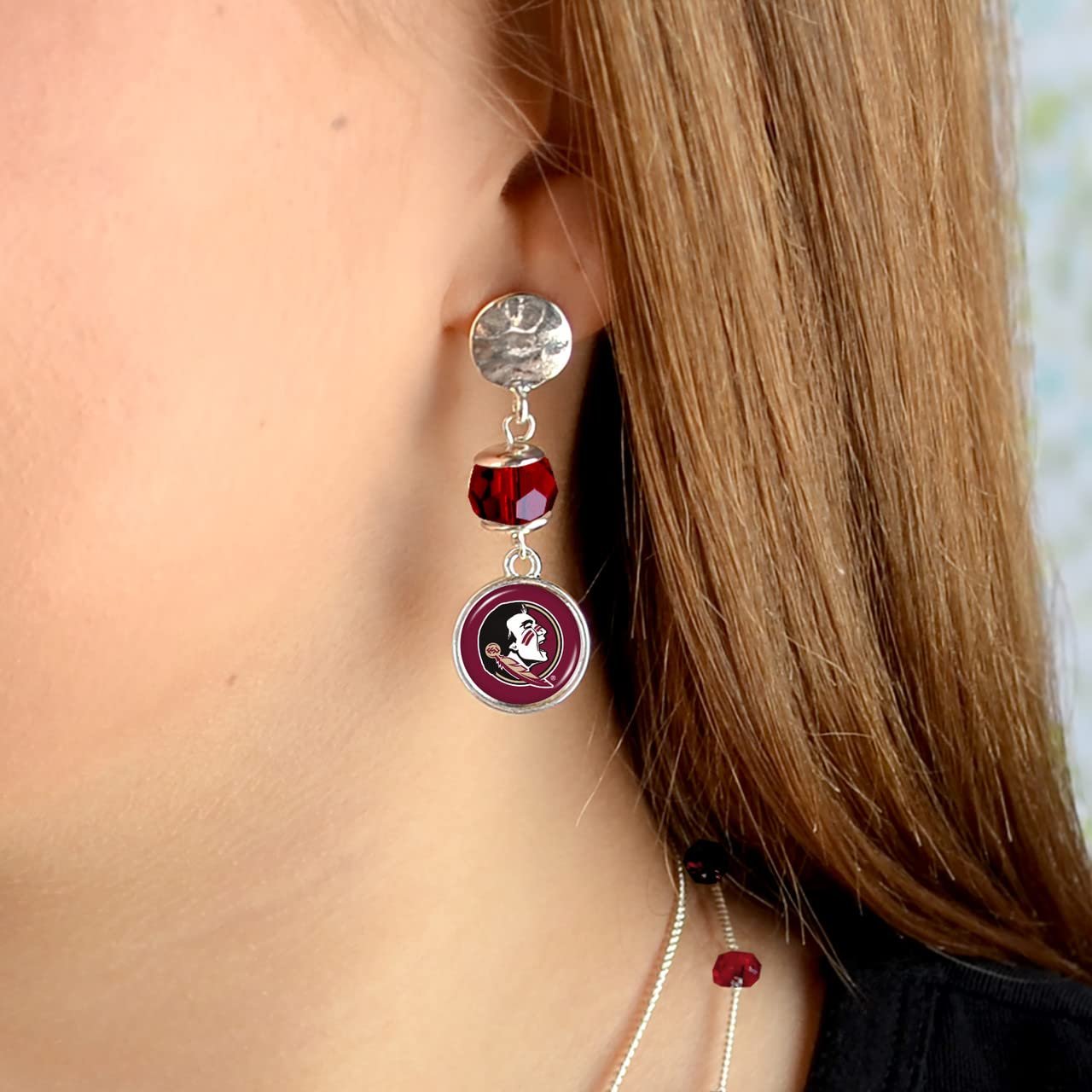 Florida State Seminoles Ivy Crystal Silver Earrings Jewelry Gift FSU