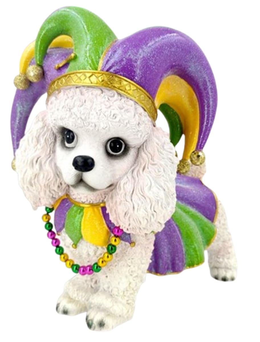 December Diamonds 65-65034 Resin Mardi Gras Poodle Figurine, 10 Inches Tall x 9 Inches Long