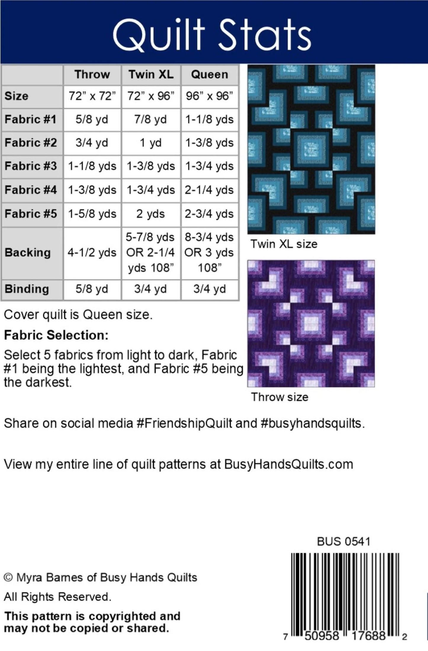 Busy Hands Quilts Friendship Pattern, White