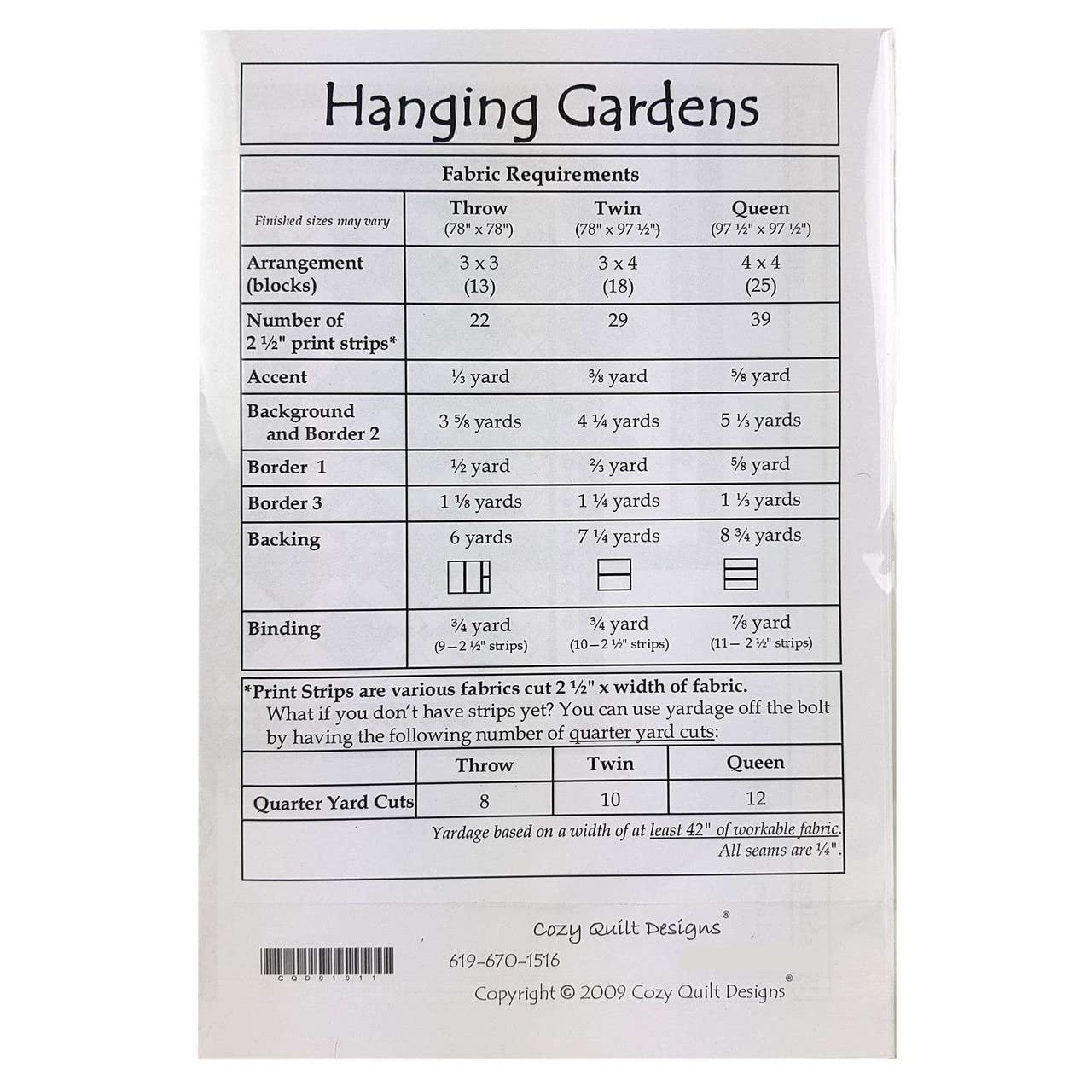 Pattern~Hanging Gardens~2 1/2" Strips Cozy Quilt Design