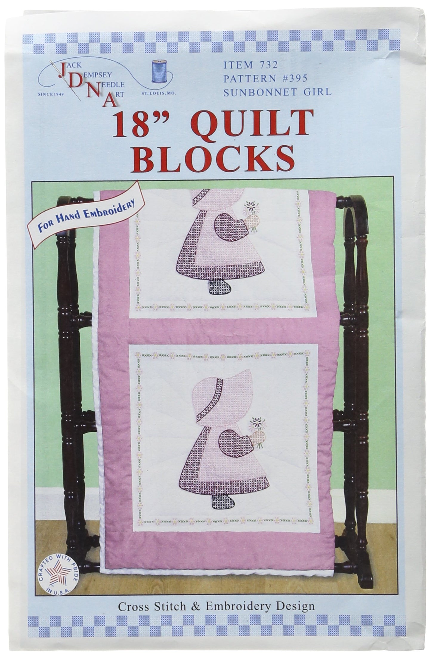 Jack Dempsey Stamped White Quilt Blocks 18"X18" 6/Pkg-Sunbonnet Girl