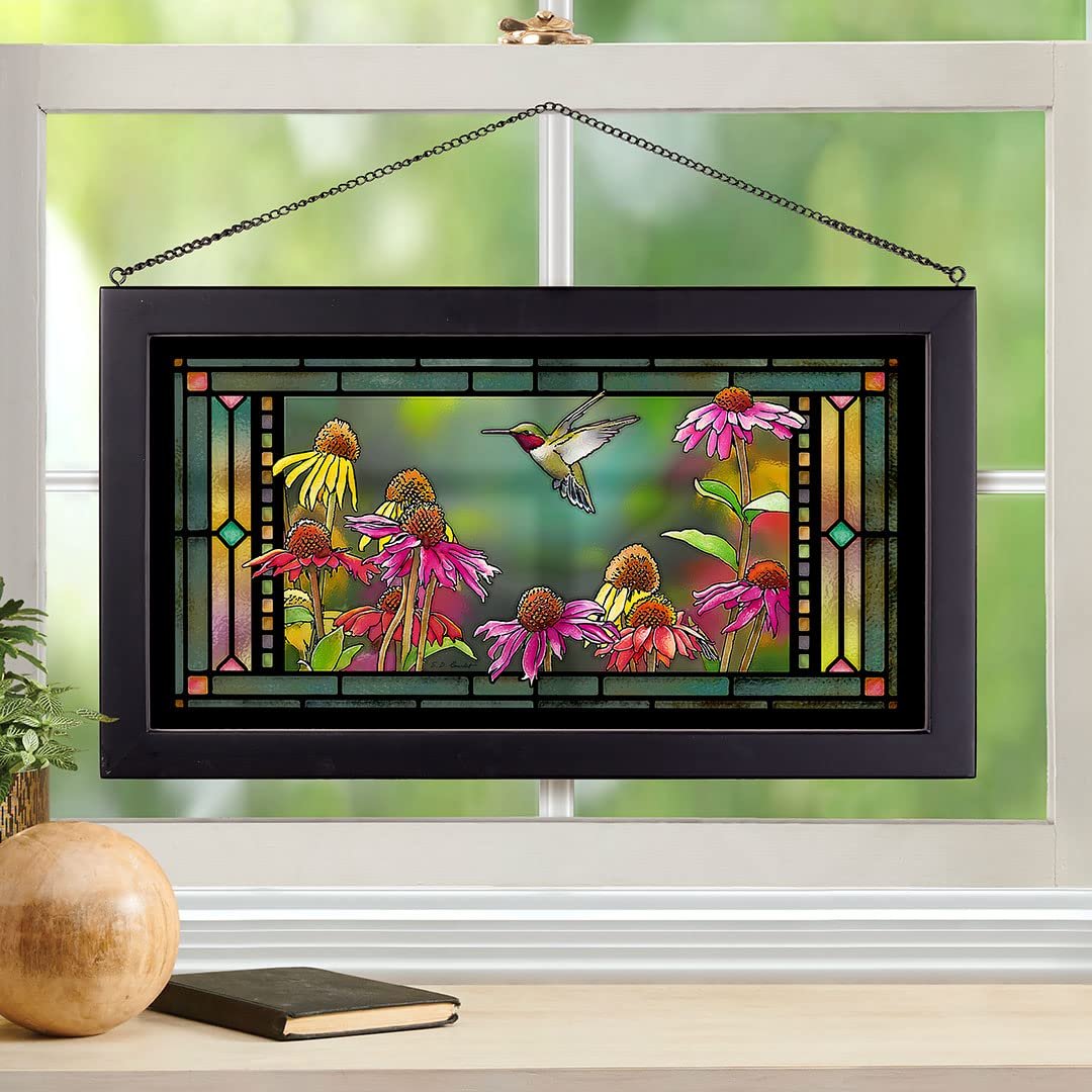 Wild Wings Ruby in Echinacea 13" x 23" Stained Glass Art by Artist Susan Bourdet