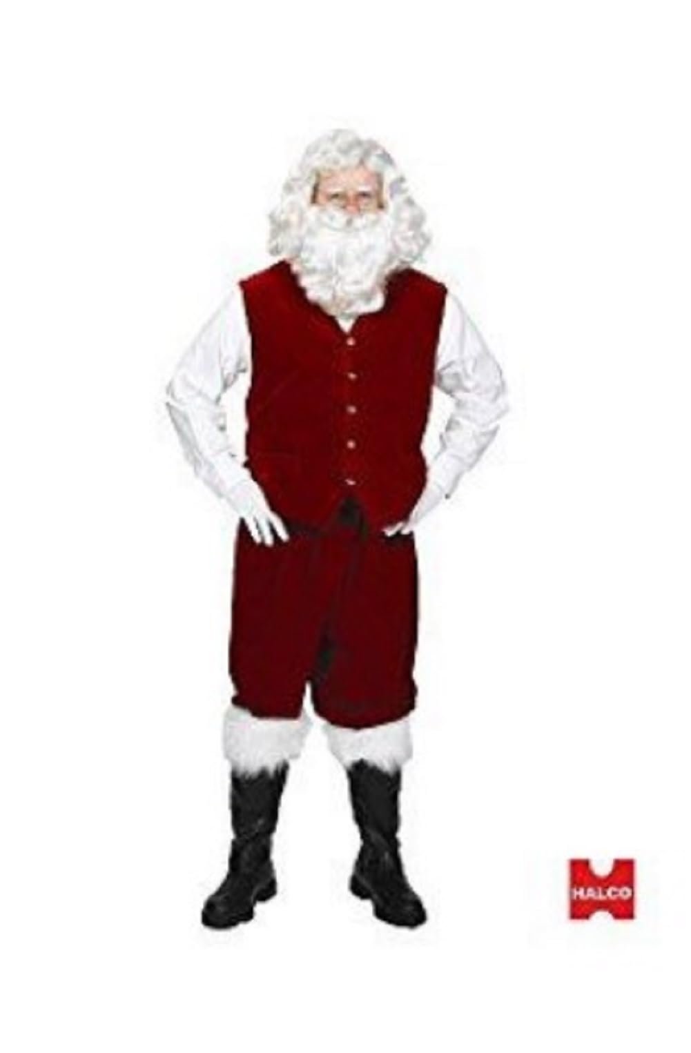 Halco Santa Velvet Vest ONLY Size 50-60 Claus Gold Buttons Burgundy Satin Lined Adjustable Buckle Pockets Bundle Santa Guide