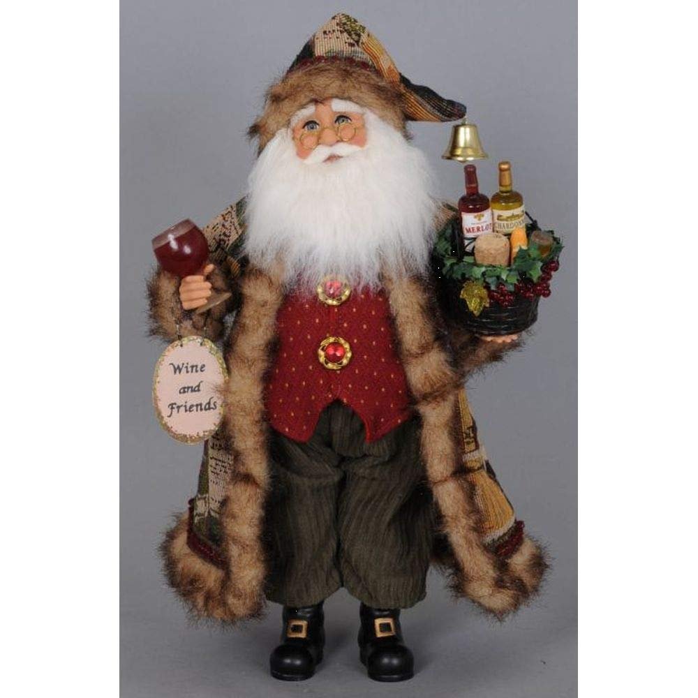 Karen Didion Christmas Basket of Cheer Santa Figurine - Collectible Holiday Tabletop, Centerpiece or Shelf Decoration