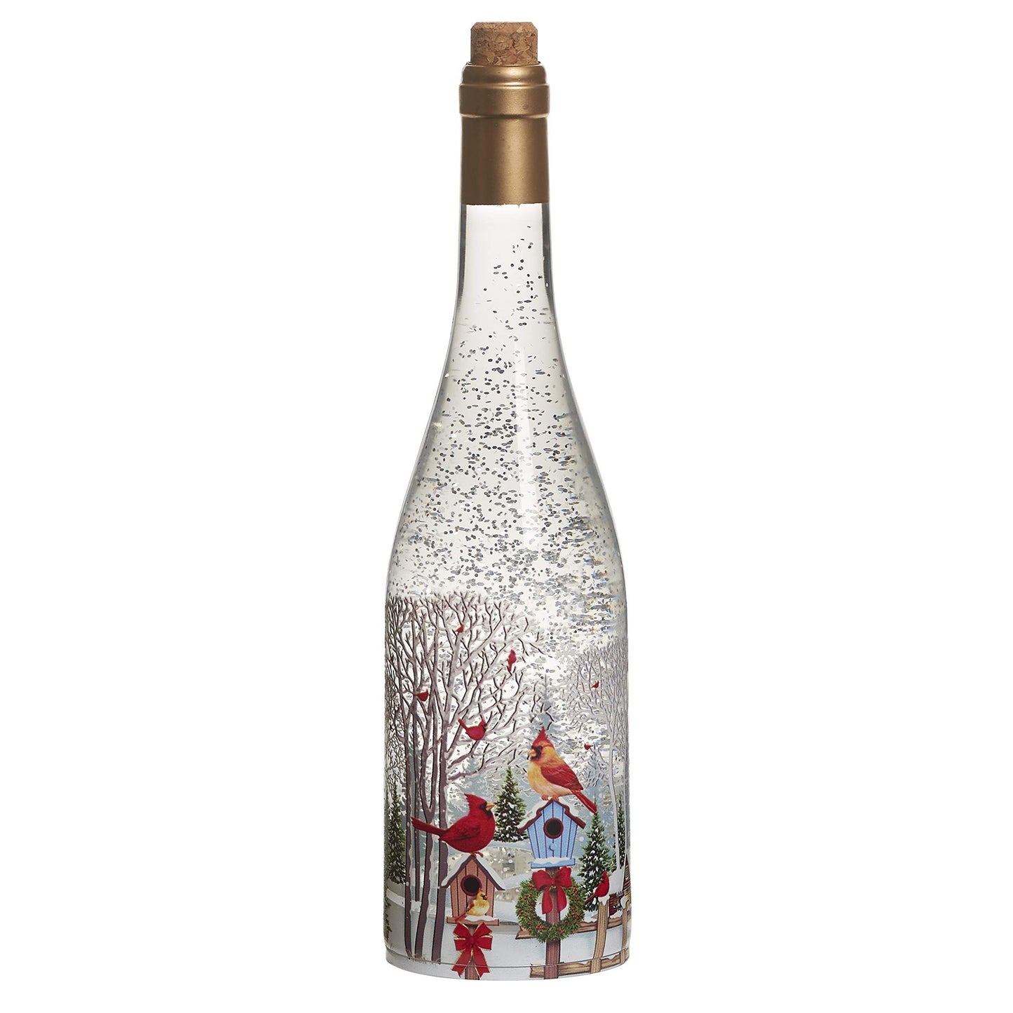 Roman, 11.75" H Lighted Swirl Christmas Cardinal Wine Bottle, Christmas Confetti Lite, Unique Decoration