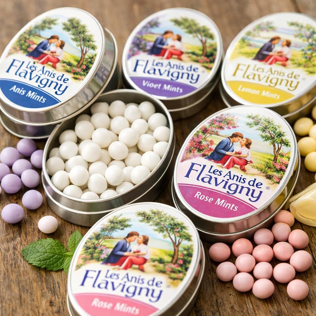 Les Anis de Flavigny French Mints Candy – Rose Flavor Hard Candy, Natural Gourmet Sweets in Classic Tin, 50g