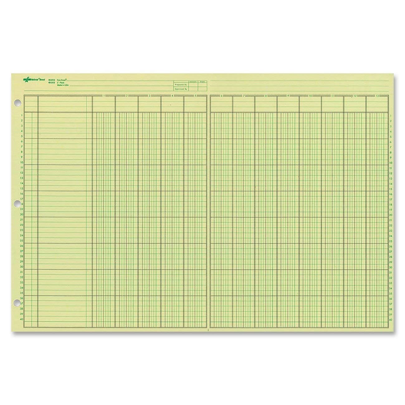 National Analysis Pad, 13 Columns, Green Paper, 11 x 16.375", 50 Sheets, Sold as 3 Pack (45613)