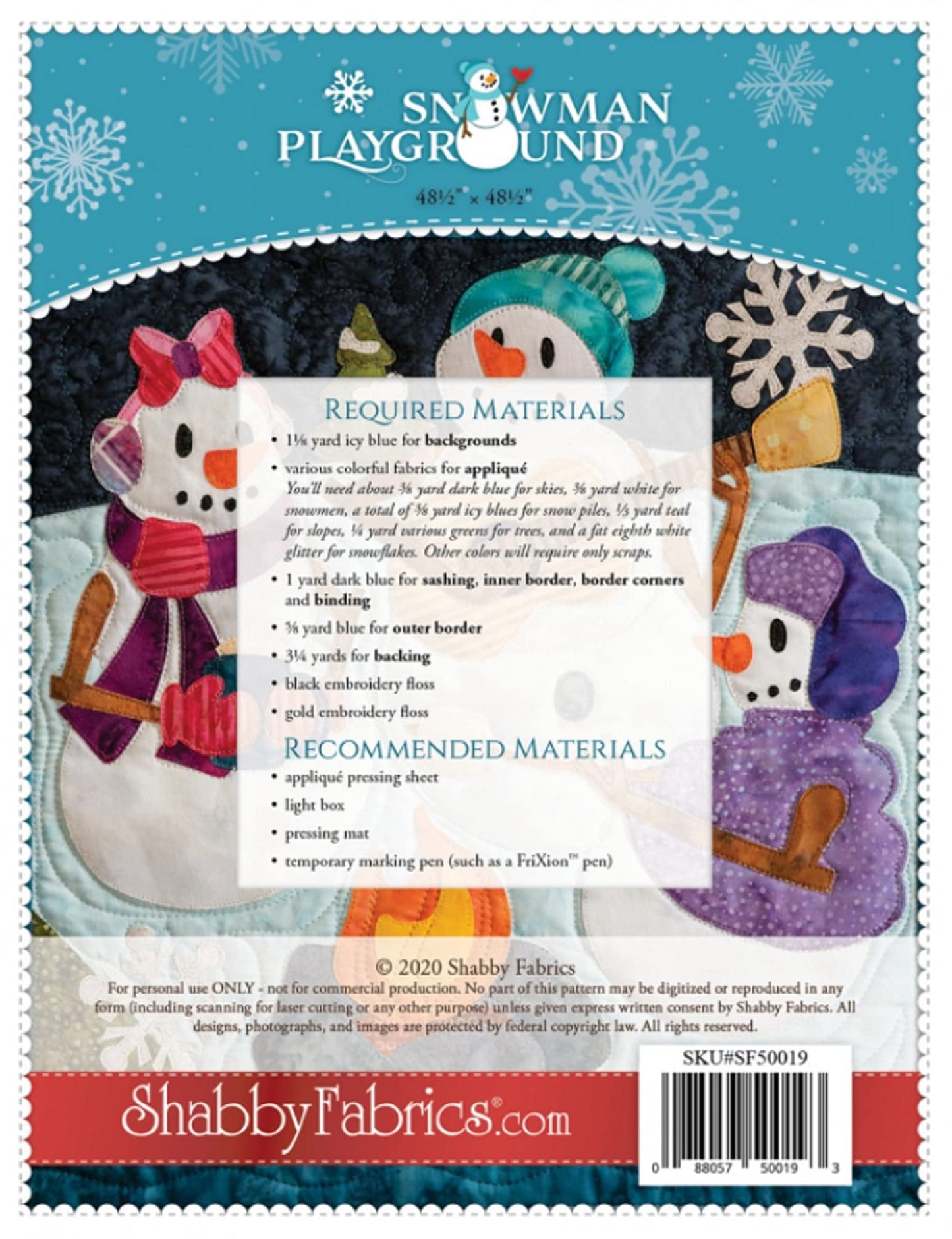 Shabby Fabrics Snowman Playground Pattern