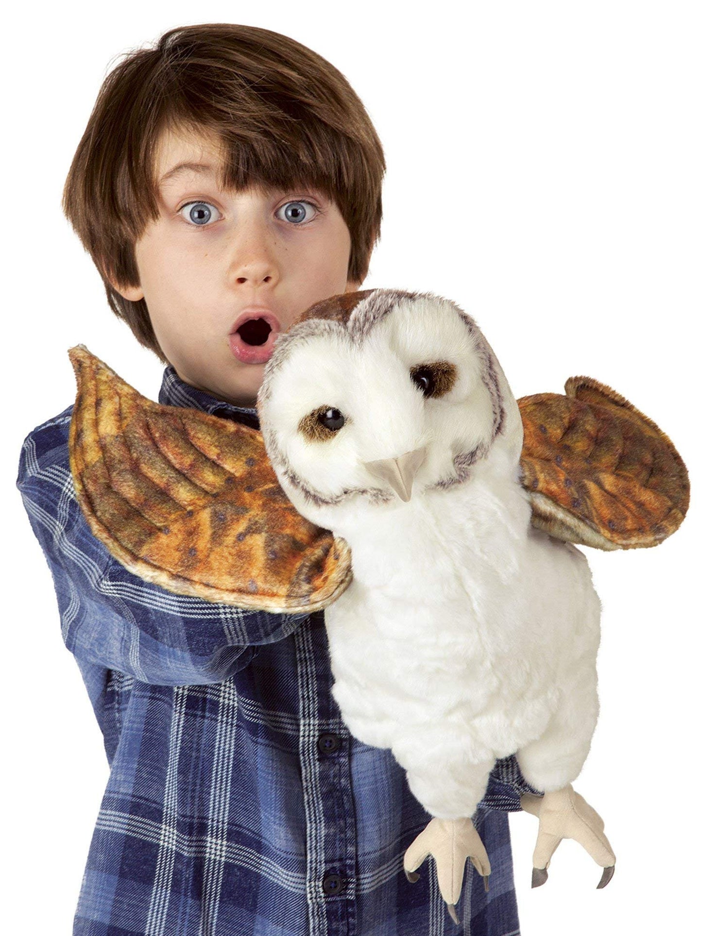 Folkmanis Barn Owl Hand Puppet, White, Brown, 8"