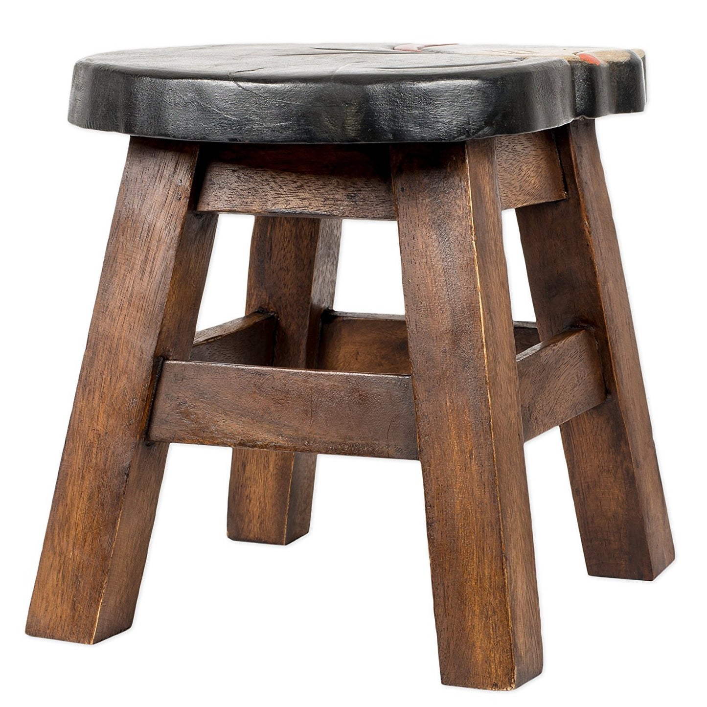Tuxedo Cat Design Hand Carved Acacia Hardwood Decorative Short Stool