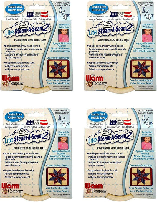 Warm Company Lite Steam-A-Seam 2 Double Stick Fusible Web Tape -1/4" X 40 Yards, Set of 4