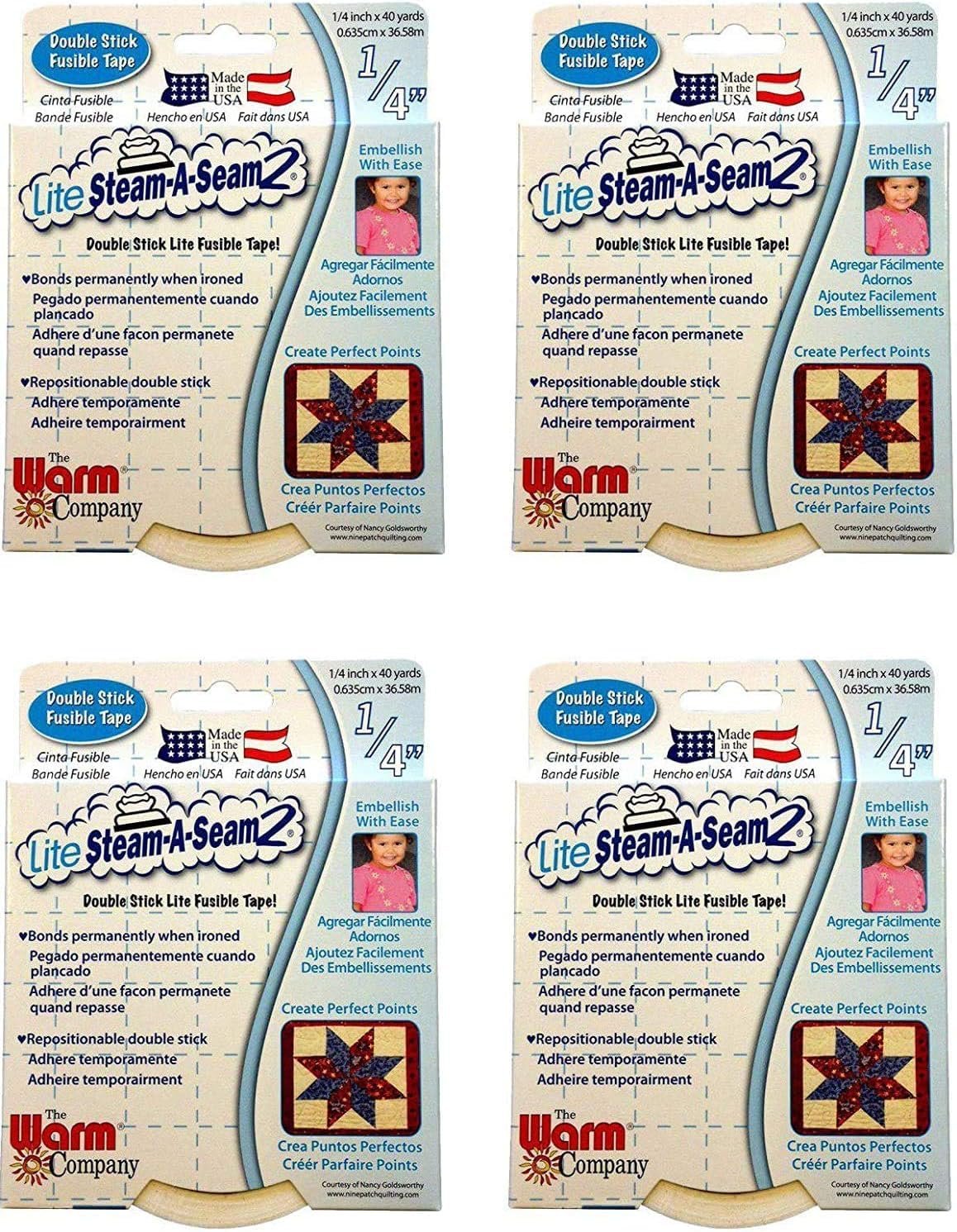 Warm Company Lite Steam-A-Seam 2 Double Stick Fusible Web Tape -1/4" X 40 Yards, Set of 4