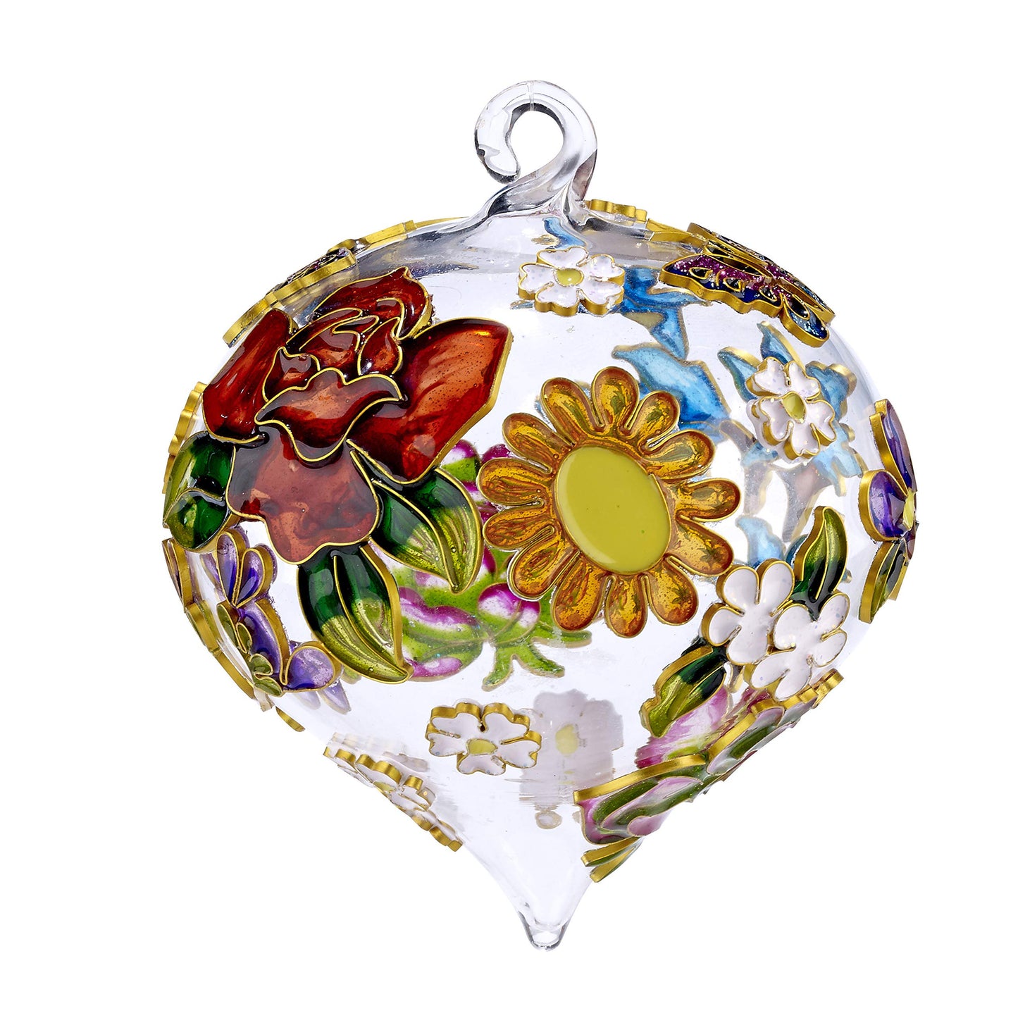 Kubla Crafts handmade Butterflies Flower Cloisonne Glass Ornament 3 Inch