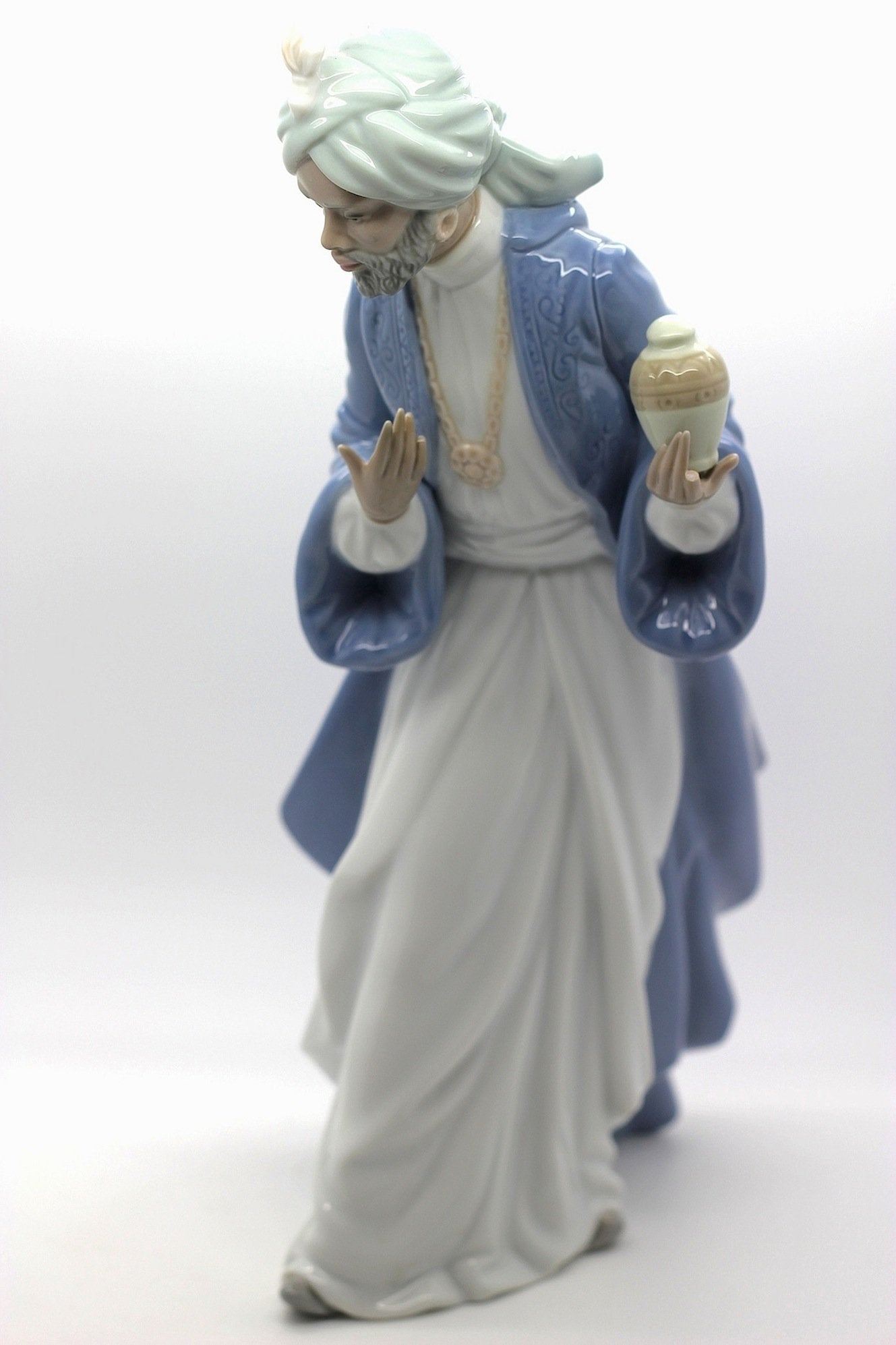 Nao by Lladro Collectible Porcelain Figurine: KING BALTHASAR WITH JUG - 11-1/4" tall - Nativity