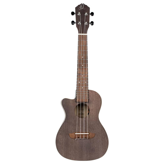 Ortega Guitars, 4-String Earth Series Concert Left-Handed Acoustic/Electric Ukulele, Transparent Black, (RUCOAL-CE-L)