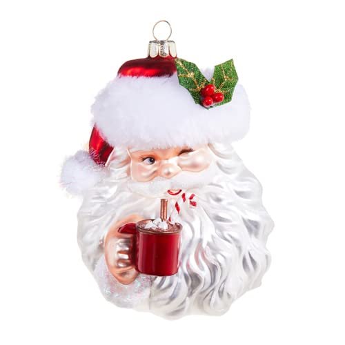 RAZ Imports Santa Drinking Cocoa Ornament, 5.25-inch Height, Glass, Polyester and Resin