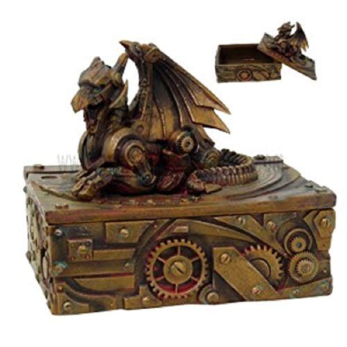 Pacific Giftware PTC 5 Inch Steampunk Dragon Topped Mechanical Box Statue Figurine