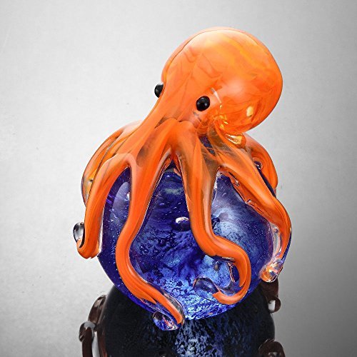 SPI Home Art Glass Orange Octopus Paperweight