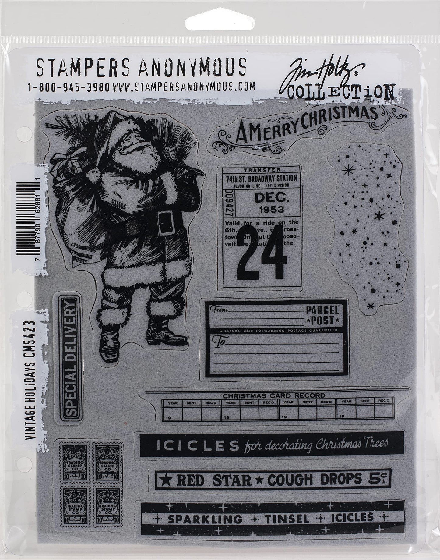 Tim Holtz Cling Stamps 7"X8.5"-Vintage Holidays