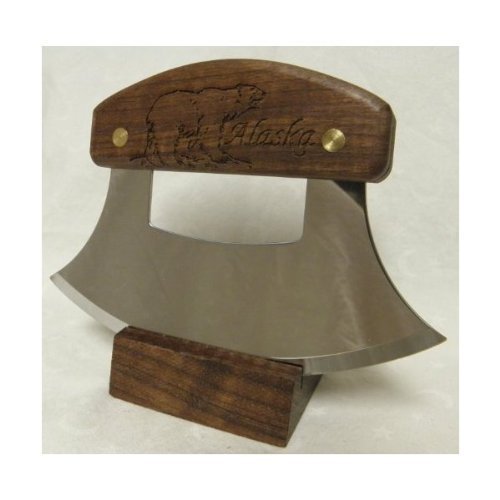 Alaskan Ulu, Inupiat Style with Bear Etched Walnut Handle, 6" by The Ulu Factory