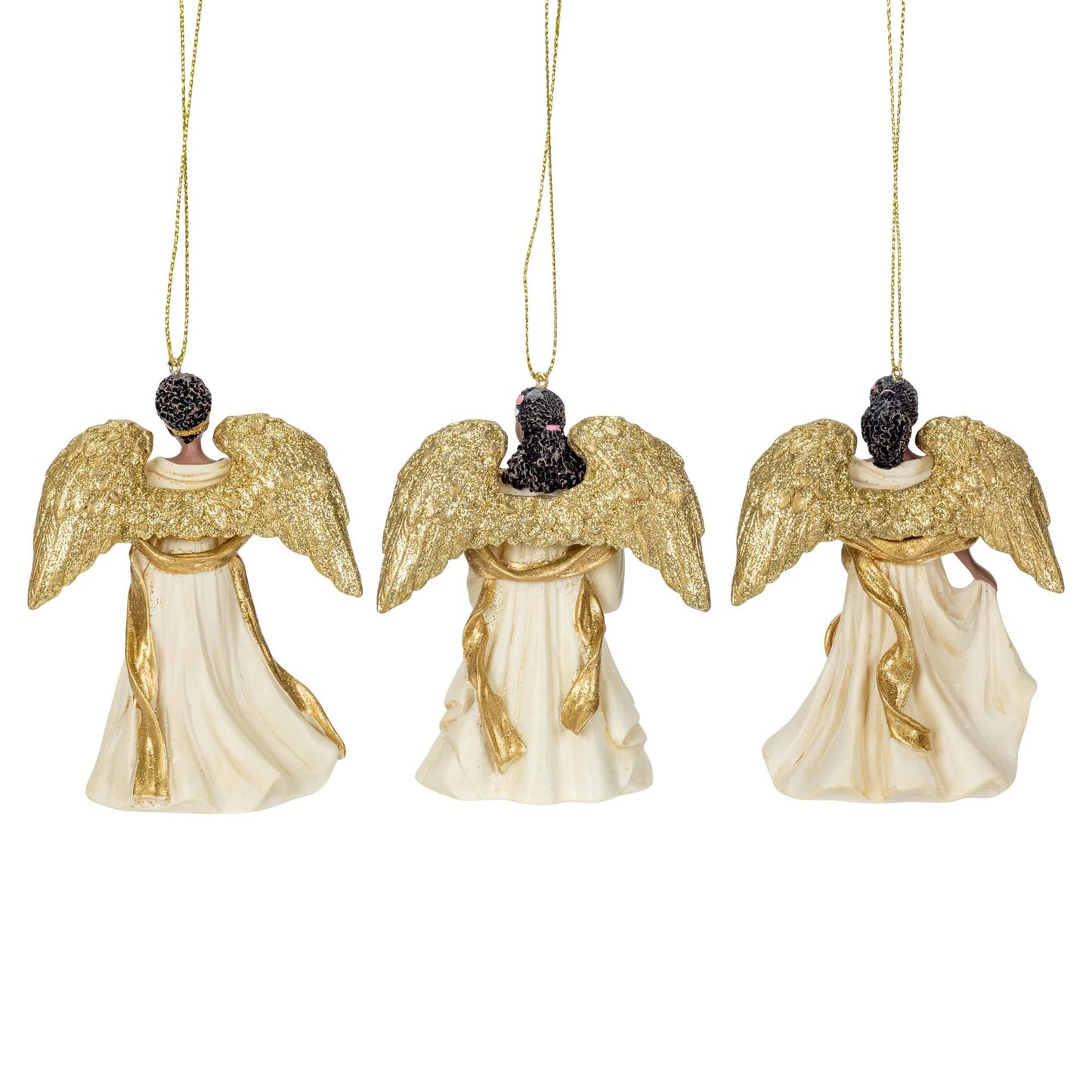 Kurt Adler IVORY AND GOLD AFRICAN AMERICAN ANGEL ORNAMENT - 3 ASSORTED