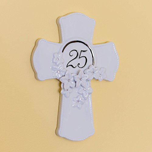 7"H 25th Anniversary Cross Love In Blooms by Roman
