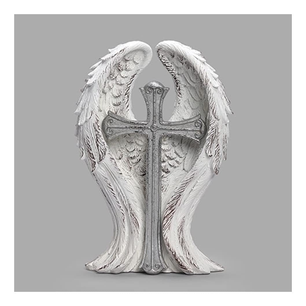 Roman Tabletop Cross Wings with Silver Cross Figurine, 9-inch Height, Tabletop Decoration