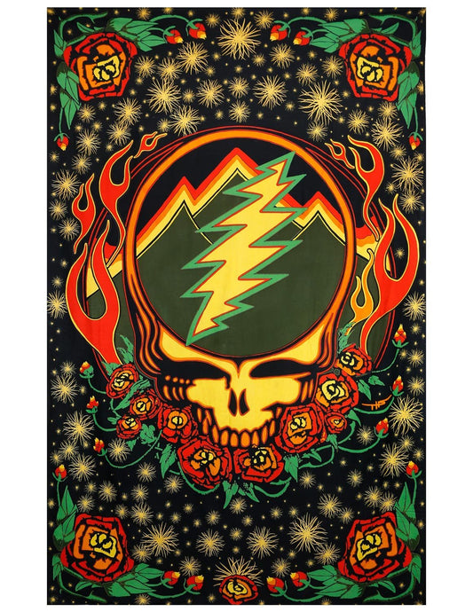 Sunshine Joy Grateful Dead 3D Steal Your Face Scarlet Fire Tapestry Tablecloth Wall Art Beach Sheet Huge 60x90 Inches - Amazing 3D Effects,Multi