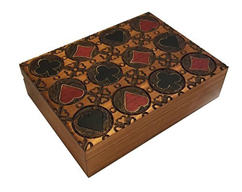 Reaowazo Rustic Brown Wood Card Box - Four Compartments, Stackable, For Trading Cards